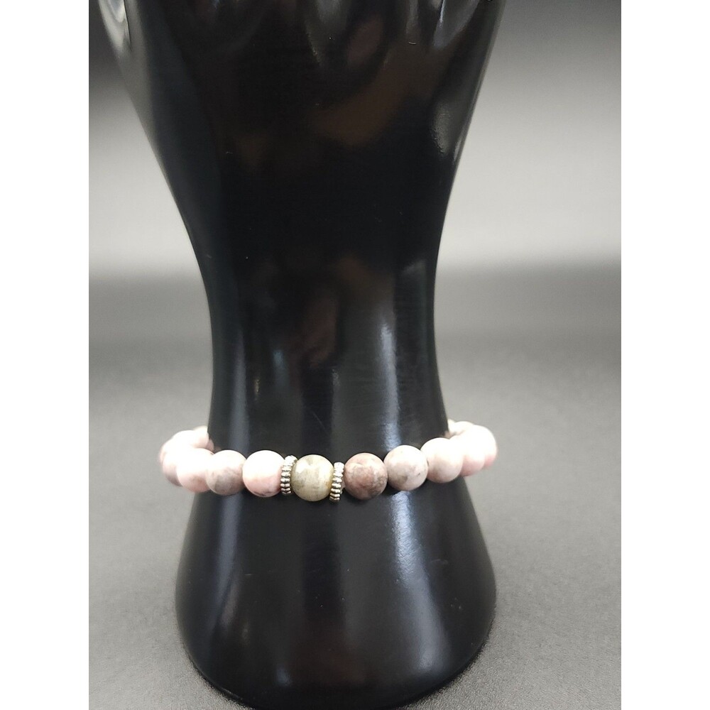 Moonstone Pink Zebra Jasper Bracelet Beaded Stretch Protection Love Balance 7”